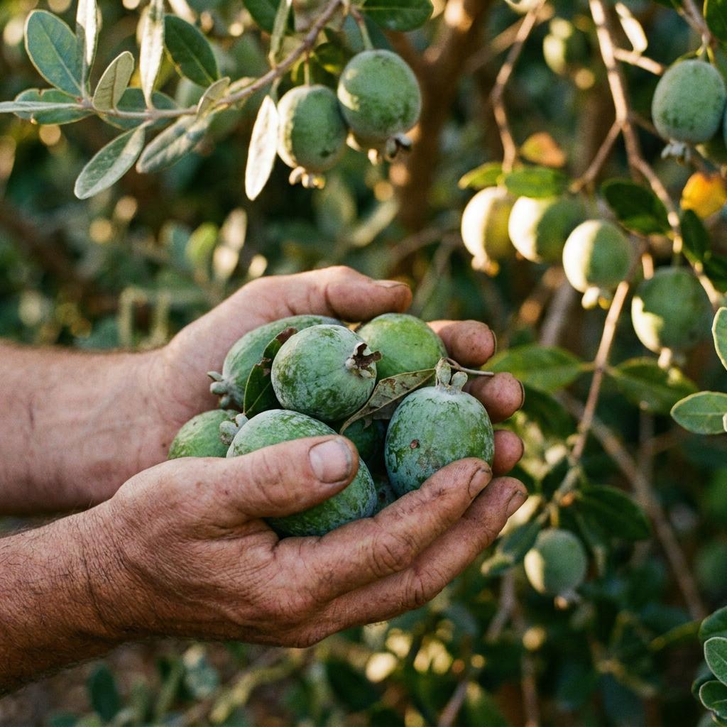Bowl of freshly picked feijoas